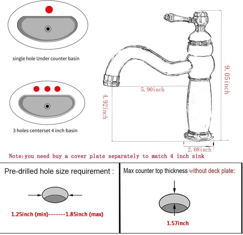 GGStudy Bathroom Vanity Faucet GGStudy Single Handle One Hole Bathroom Sink Faucet Basin Mixer Tap Antique Brass Supply Hose Include - Image 2